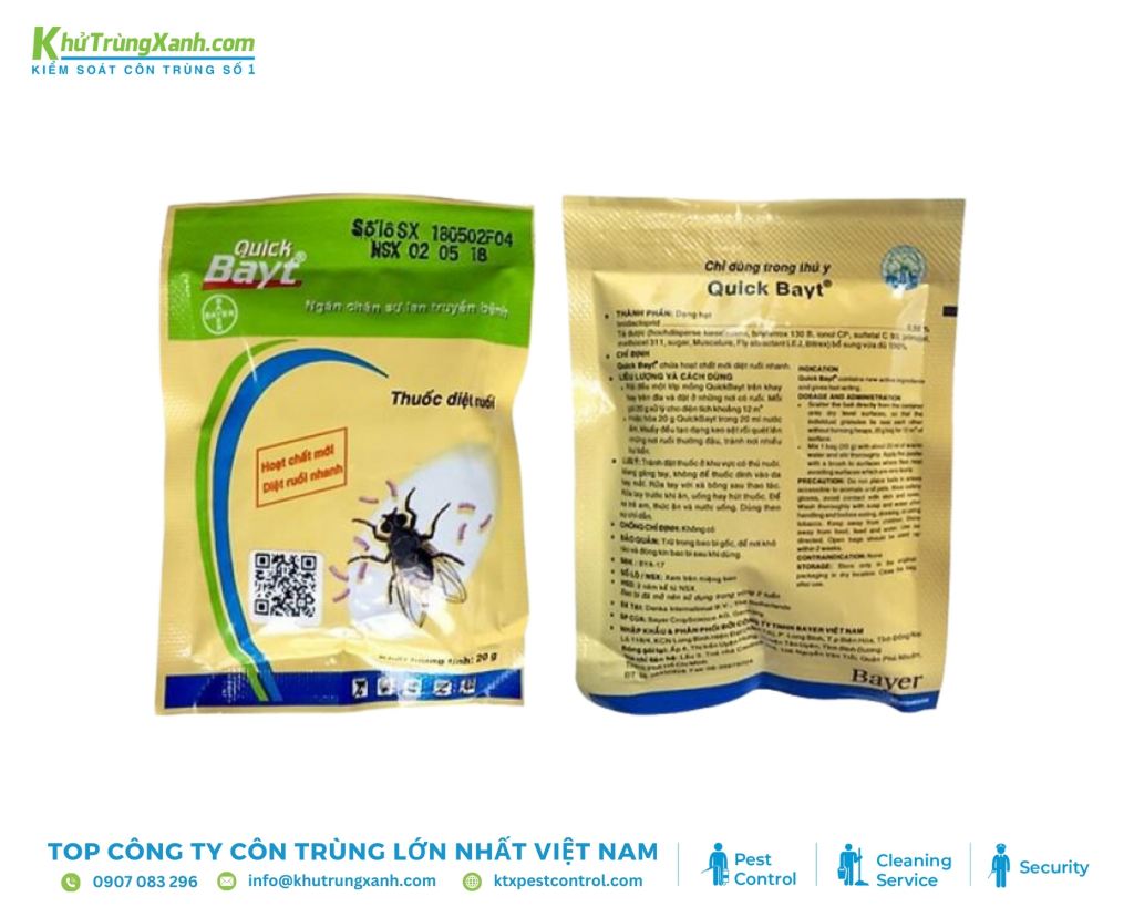 Thuốc diệt ruồi Quick Bayt tác động lên hệ thần kinh của ruồi, khiến chúng tê liệt và chết