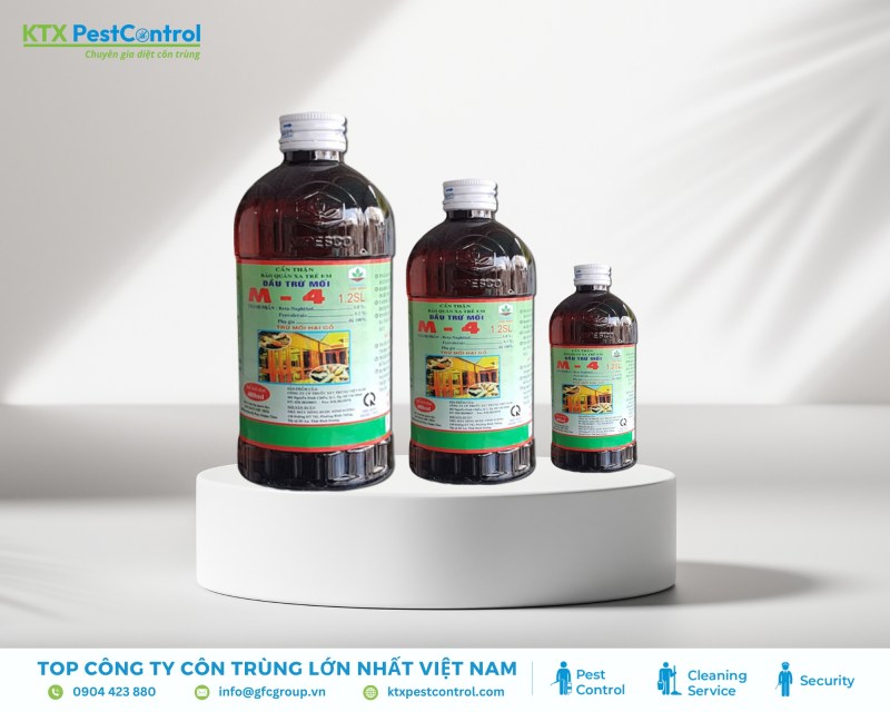 Thuốc diệt mối M4 chứa Beta-naphthol 1% và Fenvalerate 0.2%, dùng trực tiếp để xử lý mối 